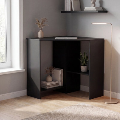 Vida Designs Hetton Black 2 Shelf Corner Computer Desk With Shelves