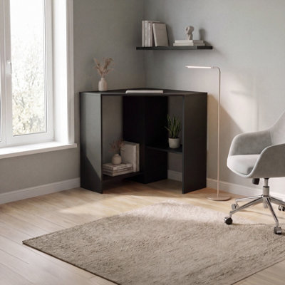 Vida Designs Hetton Black 2 Shelf Corner Computer Desk With Shelves