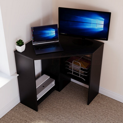 Vida Designs Hetton Black 2 Shelf Corner Computer Desk With Shelves