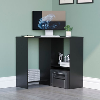 Vida Designs Hetton Black 2 Shelf Corner Computer Desk With Shelves