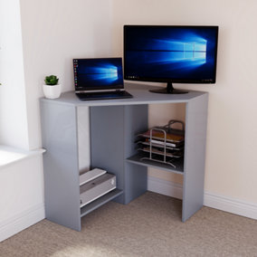 Vida Designs Hetton Grey 2 Shelf Corner Computer Desk With Shelves