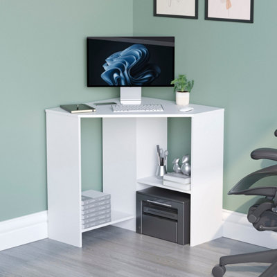 Vida Designs Hetton White 2 Shelf Corner Computer Desk With Shelves