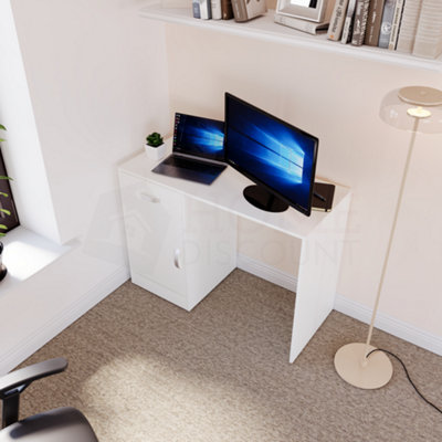 Vida Designs Hudson White Computer Desk With 1 Drawer and Door