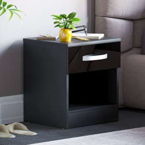Vida Designs Hulio Black 1 Drawer Bedside Cabinet (H)470mm (W)400mm (D)360mm