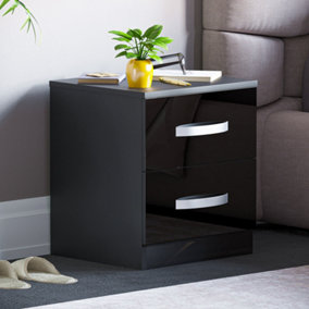 Vida Designs Hulio Black 2 Drawer Bedside Cabinet (H)470mm (W)400mm (D)360mm