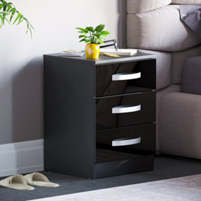 Vida Designs Hulio Black 3 Drawer Bedside Cabinet (H)560mm (W)400mm (D)360mm