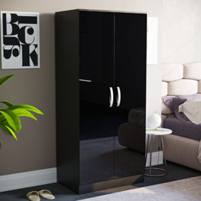 Vida Designs Hulio Black High Gloss 2 Door Wardrobe (H)1700mm (W)760mm (D)470mm