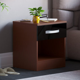 Vida Designs Hulio Walnut & Black 1 Drawer Bedside Cabinet (H)470mm (W)400mm (D)360mm