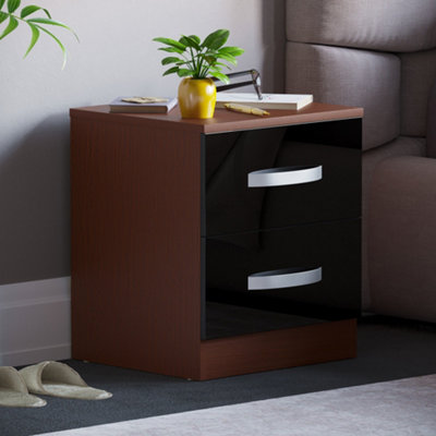 Vida Designs Hulio Walnut & Black 2 Drawer Bedside Cabinet (H)470mm (W)400mm (D)360mm