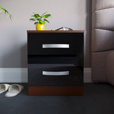 Vida Designs Hulio Walnut & Black 2 Drawer Bedside Cabinet (H)470mm (W)400mm (D)360mm