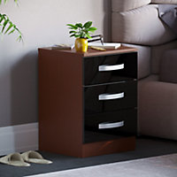 Vida Designs Hulio Walnut & Black 3 Drawer Bedside Cabinet (H)560mm (W)400mm (D)360mm