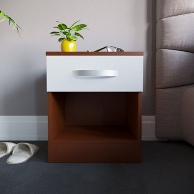 Vida Designs Hulio Walnut & White 1 Drawer Bedside Cabinet (H)470mm (W)400mm (D)360mm