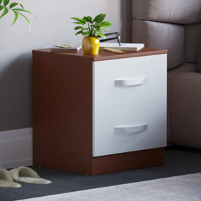 Vida Designs Hulio Walnut & White 2 Drawer Bedside Cabinet (H)470mm (W)400mm (D)360mm