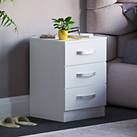 Vida Designs Hulio White 3 Drawer Bedside Cabinet (H)560mm (W)400mm (D)360mm