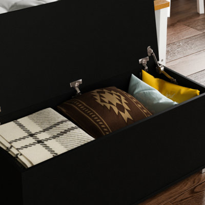 Vida Designs Leon Storage Ottoman Black Storage Bench Chest Bedroom Living Room 