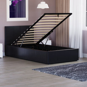 Vida Designs Lisbon Black 3ft Single Ottoman Faux Leather Bed Frame