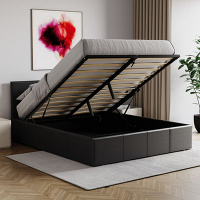 Vida Designs Lisbon Black UKFR 4ft6 Double Ottoman Faux Leather Bed Frame