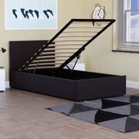 Vida Designs Lisbon Brown 3ft Single Ottoman Faux Leather Bed Frame