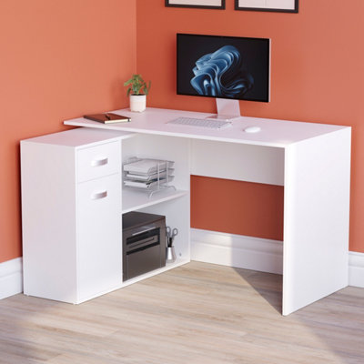 Vida Designs Longton White Adjustable L-Shaped Computer Desk with ...
