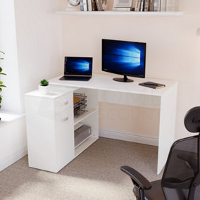 Vida Designs Longton White Adjustable L-Shaped Computer Desk with Shelves, Drawer and Door