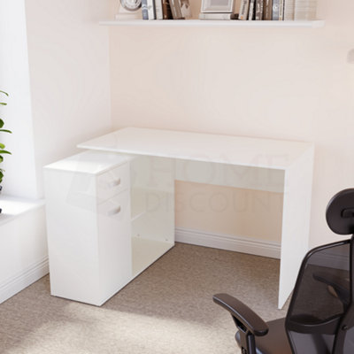 Vida Designs Longton White Adjustable L Shaped Computer Desk with Shelves Drawer and Door