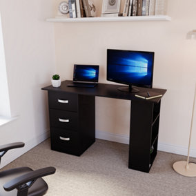 Vida Designs Mason Black Computer Desk With Shelves and 3 Drawers