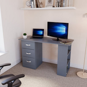 Vida Designs Mason Grey Computer Desk With Shelves and 3 Drawers