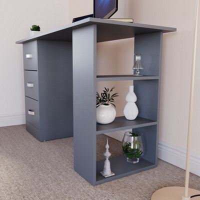 Vida Designs Mason Grey Computer Desk With Shelves and 3 Drawers