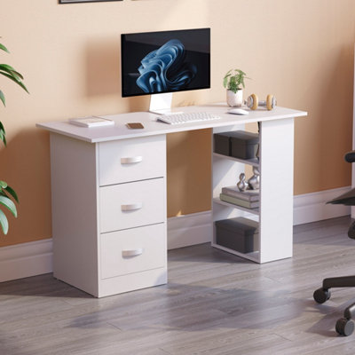 Vida Designs Mason White Computer Desk With Shelves and 3 Drawers