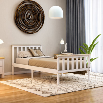 Vida Designs Milan White & Pine 3ft Single Wooden Bed Frame - High Foot End