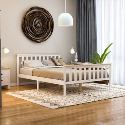 Double wooden bed frame deals with mattress