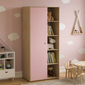 Vida Designs Neptune 1 Door 5 Shelf Wardrobe in Pink & Oak (H)1875mm (W)840mm (D)495mm