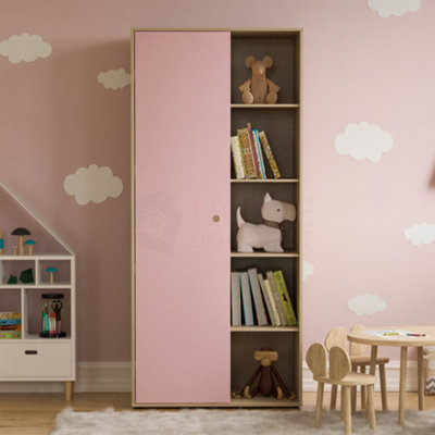 Vida Designs Neptune 1 Door 5 Shelf Wardrobe in Pink & Oak (H)1875mm (W)840mm (D)495mm