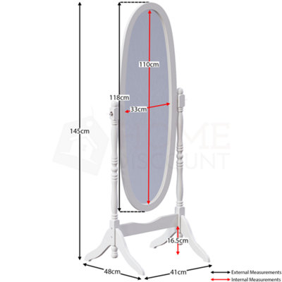Vida Designs Nishano White Oval Cheval Full Length Freestanding Mirror