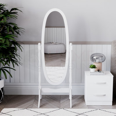 Vida Designs Nishano White Oval Cheval Full Length Freestanding Mirror