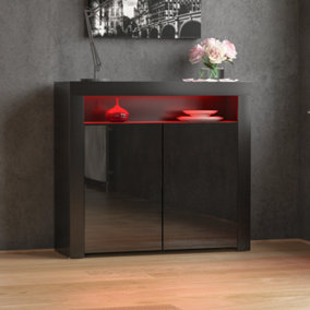 Vida Designs Nova Black 2 Door LED Sideboard Storage Cabinet Cupboard