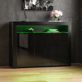 Vida Designs Nova Black 3 Door LED Sideboard Storage Cabinet Cupboard