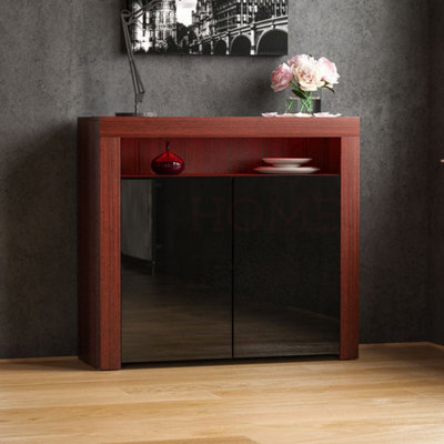 Vida Designs Nova Walnut & Black  2 Door LED Sideboard Storage Cabinet Cupboard