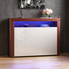 Vida Designs Nova Walnut & White 3 Door LED Sideboard Storage Cabinet Cupboard