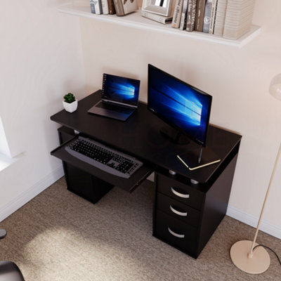 Vida Designs Otley Black 3 Drawer Computer Desk With Shelves and Keyboard Tray