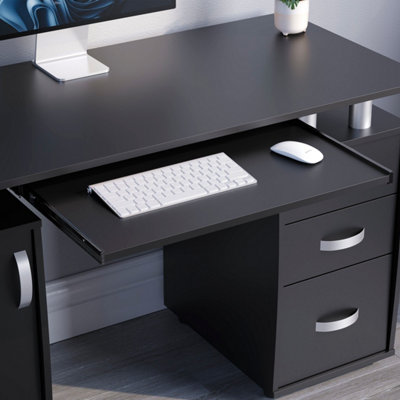 Vida Designs Otley Black 3 Drawer Computer Desk With Shelves and ...