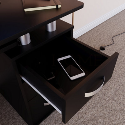 Vida Designs Otley Black 3 Drawer Computer Desk With Shelves and Keyboard Tray
