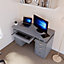 Vida Designs Otley Grey 3 Drawer Computer Desk With Shelves and Keyboard Tray