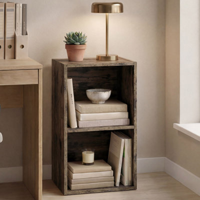 Vida Designs Oxford 2 Tier Cube Wooden Bookcase Display Storage Unit for Living Room, Dark Wood