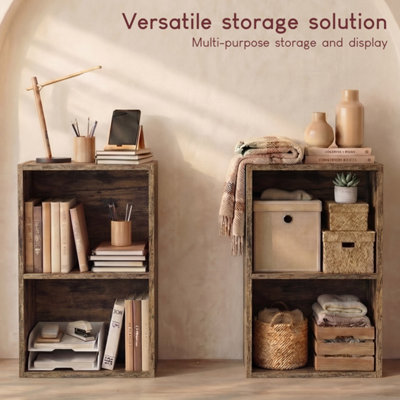 Vida Designs Oxford 2 Tier Cube Wooden Bookcase Display Storage Unit for Living Room, Dark Wood