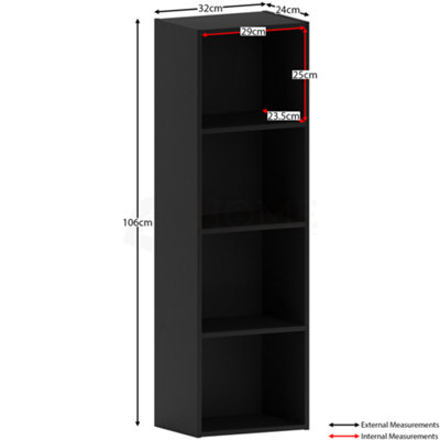 Vida Designs Oxford Black 4 Tier Cube Bookcase Freestanding Shelving Unit (H)1060mm (W)320mm (D)240mm