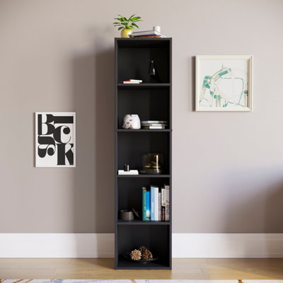 Vida Designs Oxford Black 5 Tier Cube Bookcase Freestanding Shelving Unit H 1320mm W 320mm D