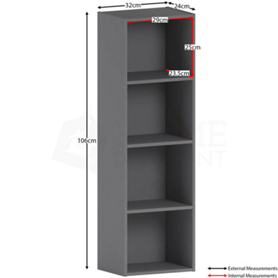 Vida Designs Oxford Grey 4 Tier Cube Bookcase Freestanding Shelving Unit (H)1060mm (W)320mm (D)240mm