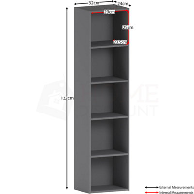 Vida Designs Oxford Grey 5 Tier Cube Bookcase Freestanding Shelving Unit (H)1320mm (W)320mm (D)240mm
