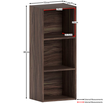 Vida Designs Oxford Walnut 3 Tier Cube Bookcase Freestanding Shelving Unit (H)800mm (W)320mm (D)240mm